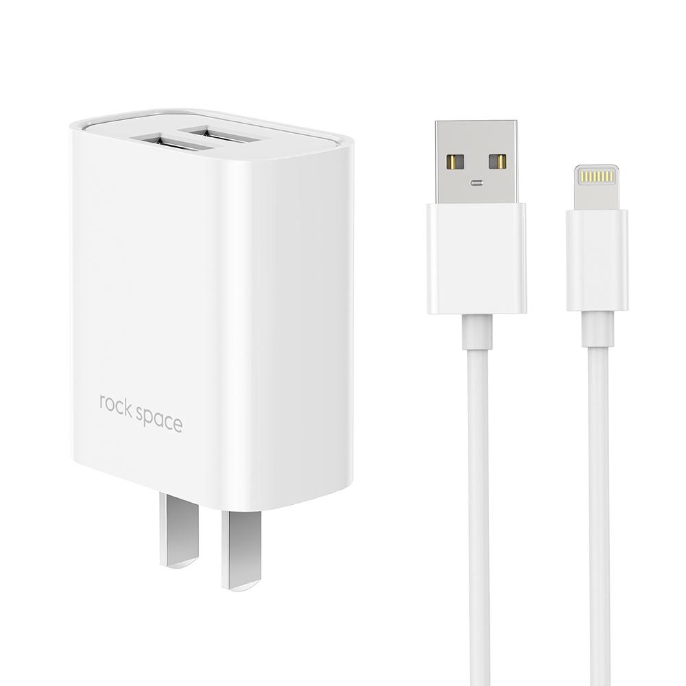 Bộ củ cáp sạc nhanh Rockspace T22 PRo dành cho Iphone , 2 cổng sạc nhanh không nóng máy - Hàng chính hãng