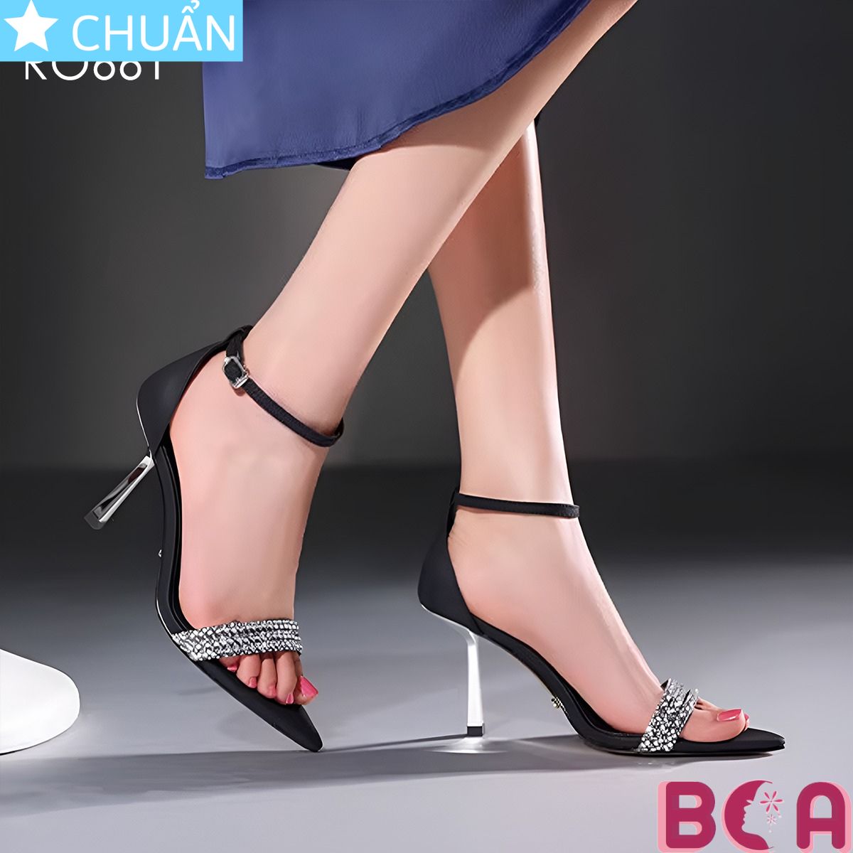 Gày cao gót nữ 7 phân RO661 ROSATA quai trước lấp lánh, sang trọng, là phụ kiện hoàn hảo cho những buổi tiệc sang trọng