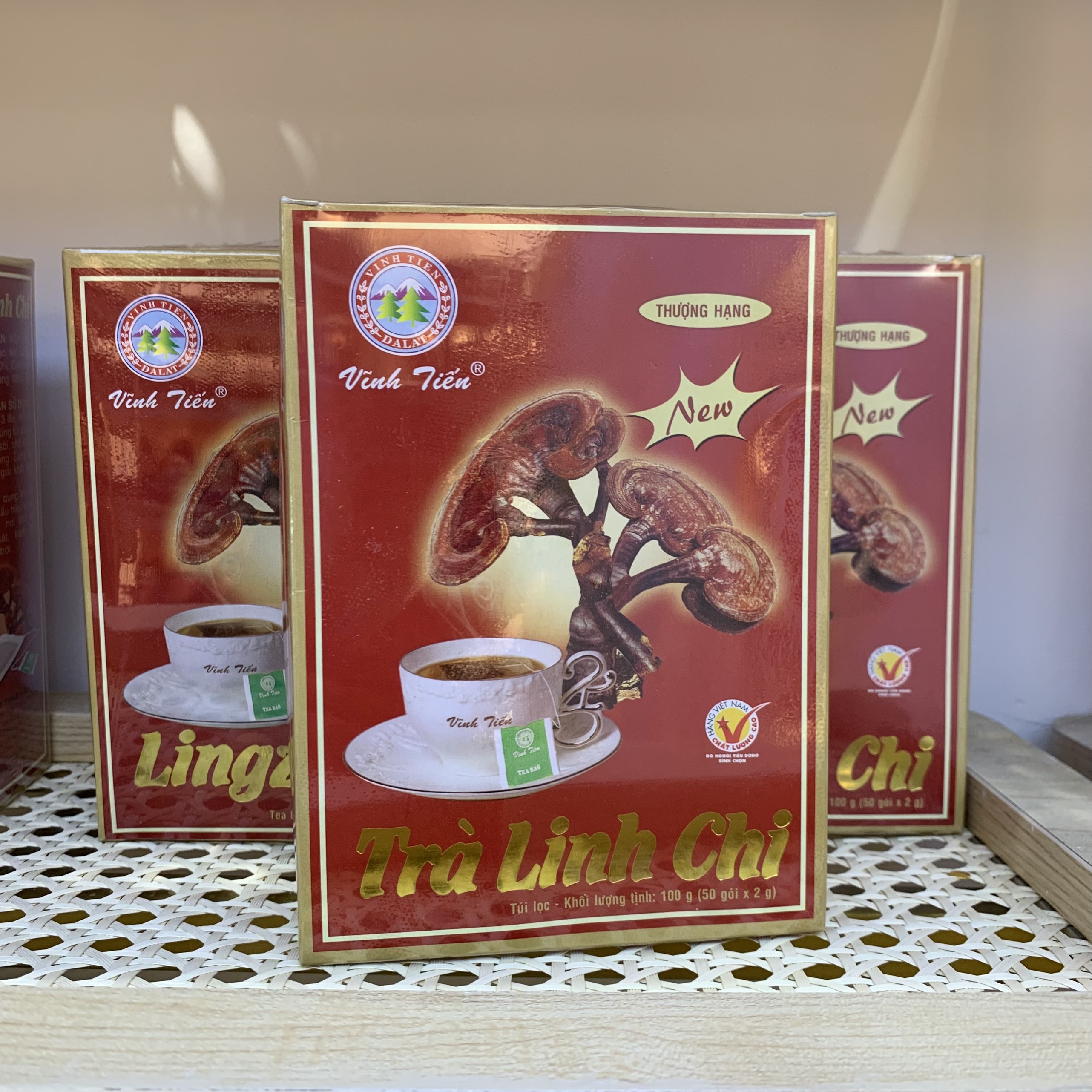 Trà Linh Chi Túi Lọc Vĩnh Tiến Hộp - Nâng cao miễn dịch, tốt cho người huyết áp cao.