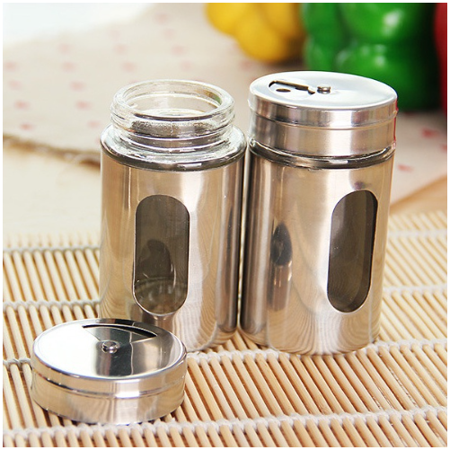 Lọ Đựng Gia Vị / Lọ Rắc Tiêu , Muối Inox - Hủ Đựng Tăm Bằng Kính Bọc Inox Không Gỉ Tiện Dụng GD756-LoTieu