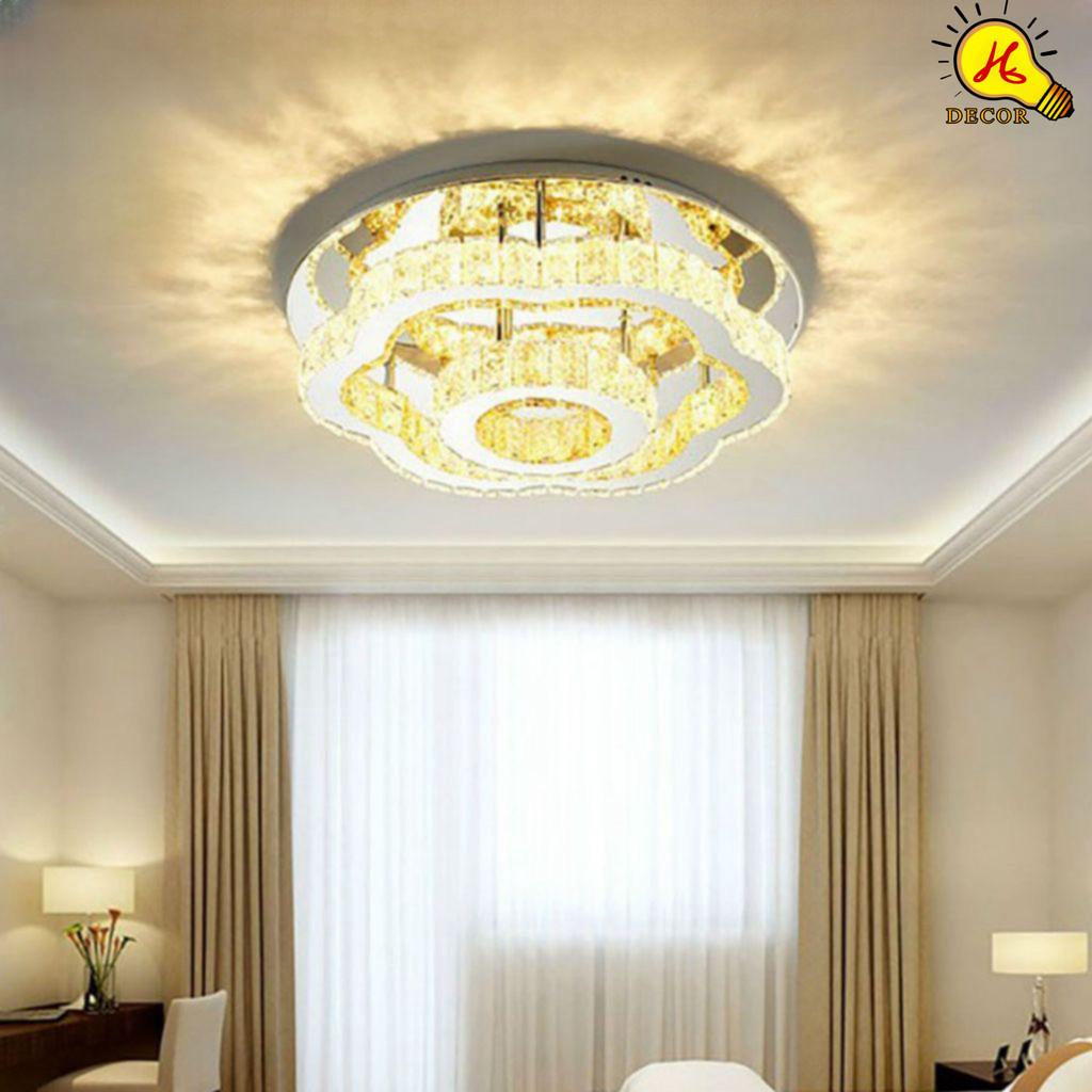 Đèn ốp trần pha lê phòng khách, phòng ngủ HQ - mã PLM23401 - ánh sáng 3 màu sang trọng, tiết kiệm HQ DECOR (HÀNG NHẬP KHẨU)