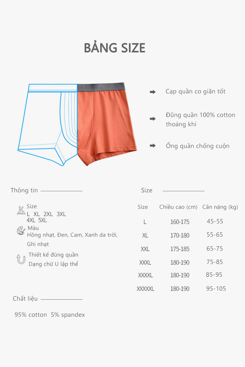 Quần boxer nam cotton mịn mỏng thoáng khí co giãn tốt cao cấp, quần lót nam, sịp cotton trẻ trung K117