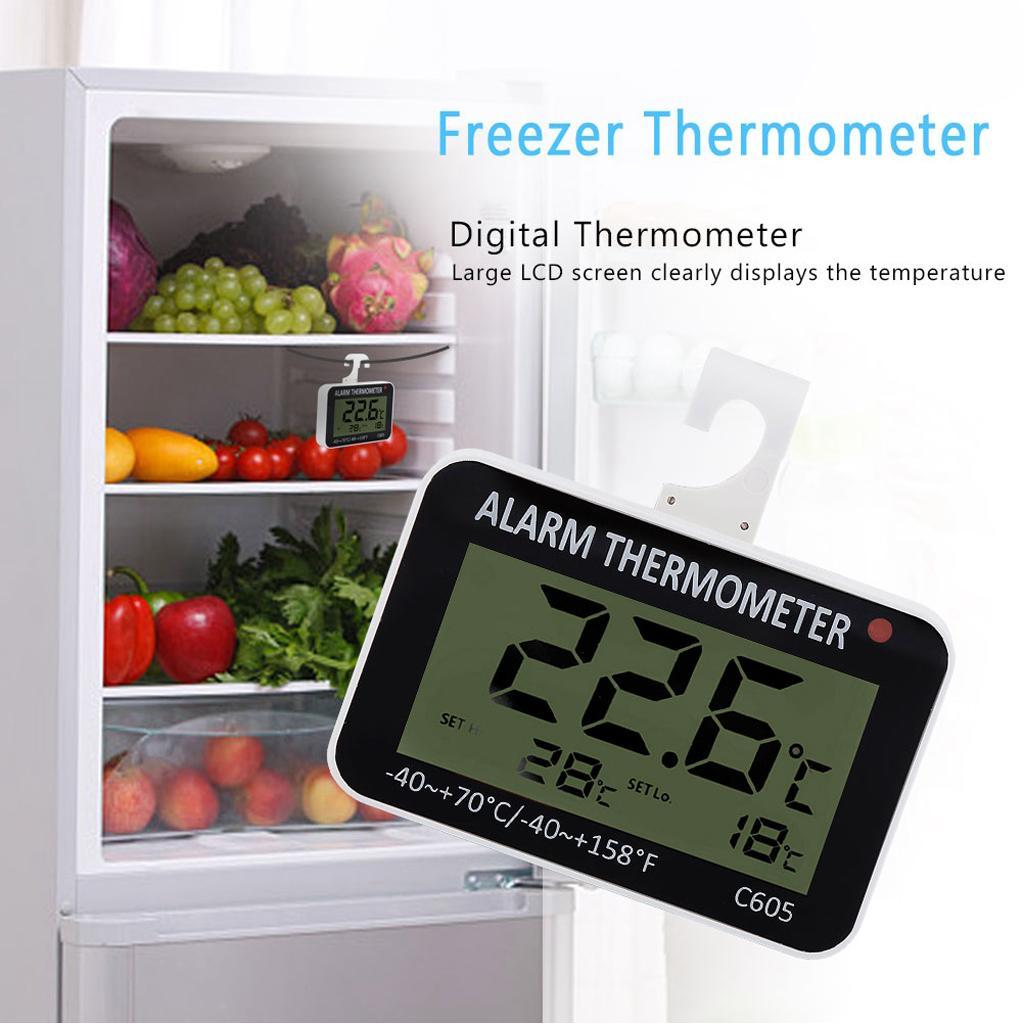 Wall Mounted Digital LCD Display Thermometer Fridge Temperature Alarm Meter
