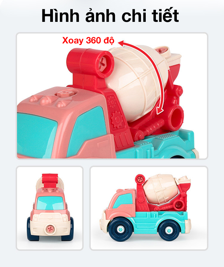 Bộ đồ chơi lắp ghép xe trộn bê tông KAVY với kết hợp của nhiều màu sắc, nhựa nguyên sinh, kích thước rất lớn