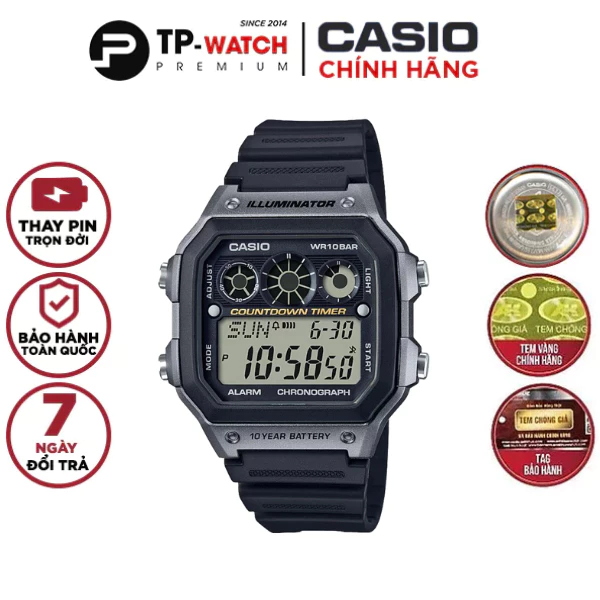 Đồng Hồ Nam Dây Nhựa Casio Standard AE-1300WH-8A Chính Hãng - AE-1300WH-8AVDF Pin 10 Năm