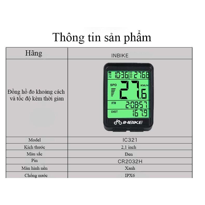 Đồng hồ đo tốc độ và khoảng cách INBIKE chống nước IPX6 có đèn LED xanh ban đêm dùng cho xe đạp