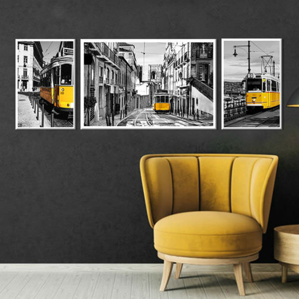 Bộ 3 Tranh Canvas Viền Composite Treo Tường "Abstract Decorative Painting" W280