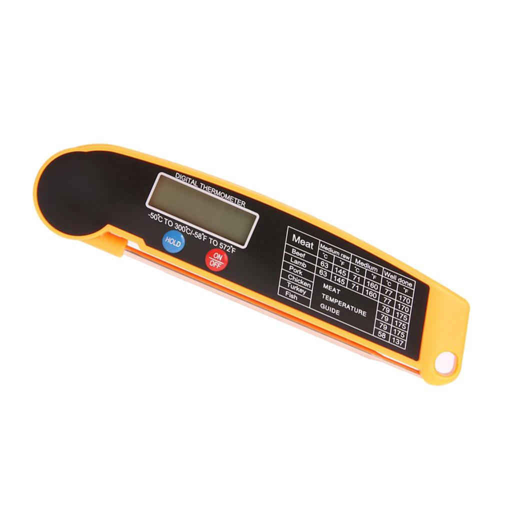 Digital Food Thermometer With Folding Long Probe BBQ Meat Water Milk Smoker Household Cooking Temperature Tools Black Yellow