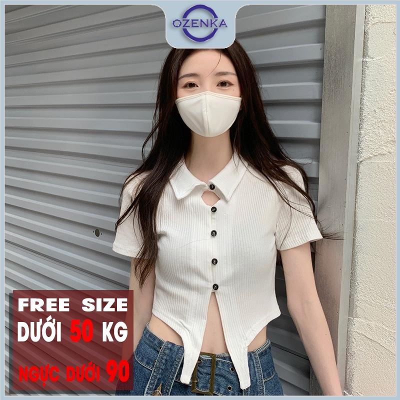 Áo croptop cổ bẻ tay ngắn ôm nữ , áo crt roptop kiểu hàn quốc body cài khuy mặc đi học đi chơi đen trắng