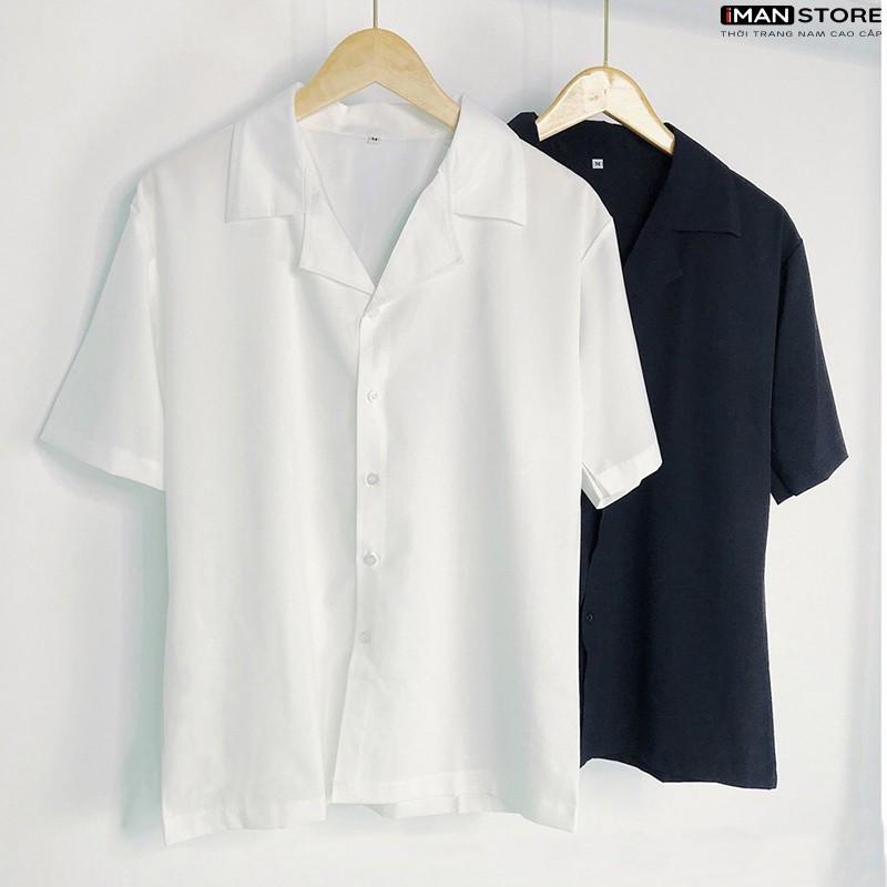 Áo sơ mi tay ngắn nam nữ form rộng sơ mi cổ vest unisex tay lỡ chất vải  lụa mịn chống nhăn