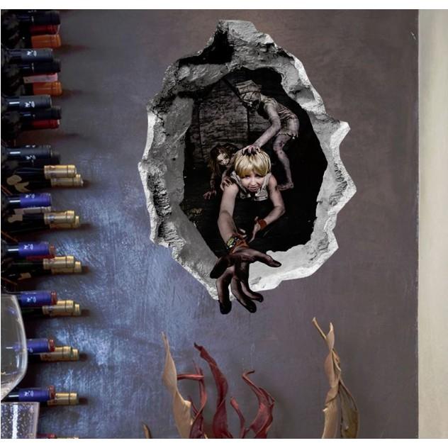 Decal trang trí tường - Tranh 3D lễ hội Halloween