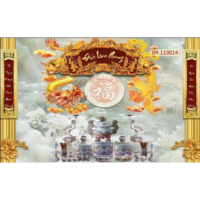 Tranh dán tường 3d trang trí phòng thờ. tranh lụa 3d KT 120x80 cm