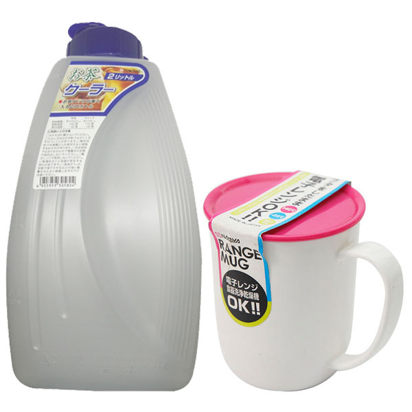 Combo Bình đựng nước 2L + Cốc uống nước có nắp 300ml nội địa Nhật Bản