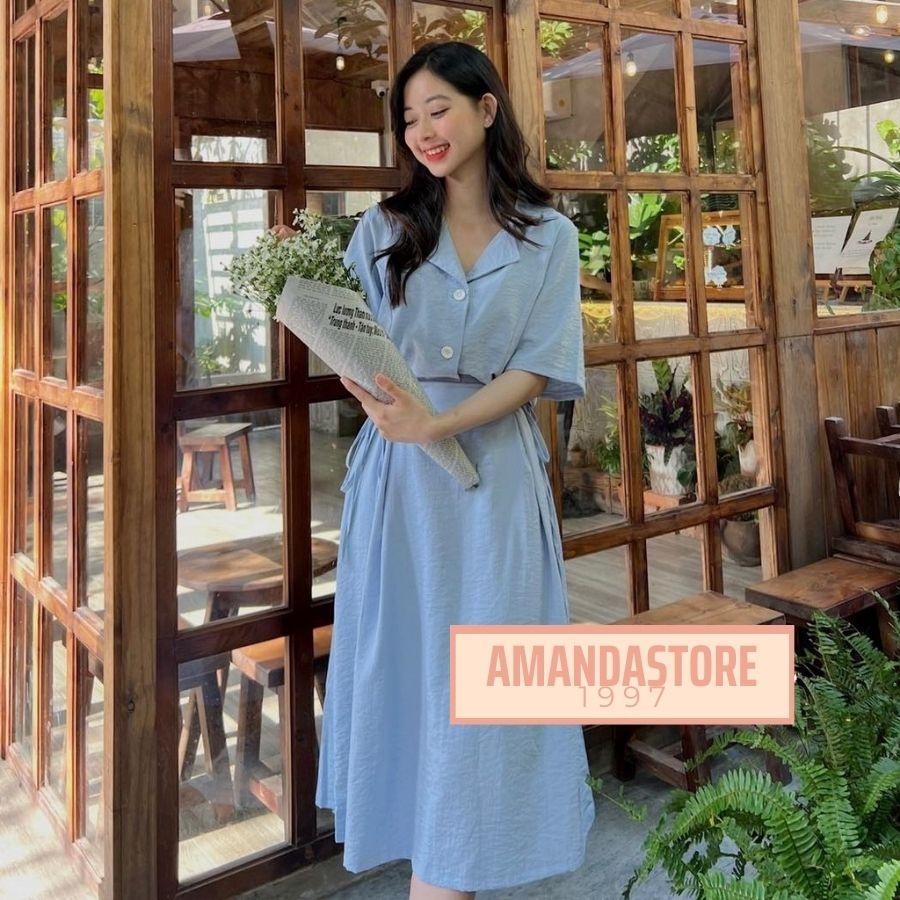 Set sơ mi cộc tay cổ vest kèm chân váy chữ A chun sau buộc nơ hông điệu đà. Set áo váy HOTHIT chất đũi mát 3 màu