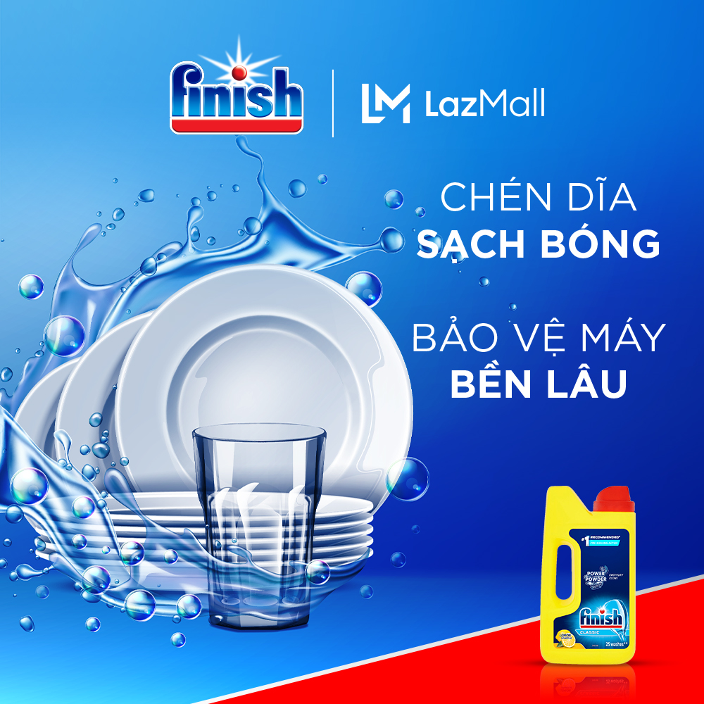 Combo 03 Bột Rửa Chén Bát Hương Chanh Finish Classic Power Powder Lemon Sparkle chai 1 kg