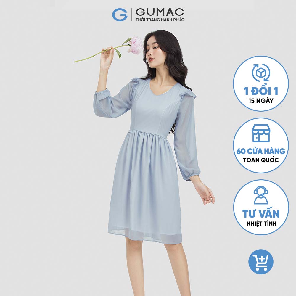 Đầm dáng xòe nữ GUMAC DC06072 voan bèo vai