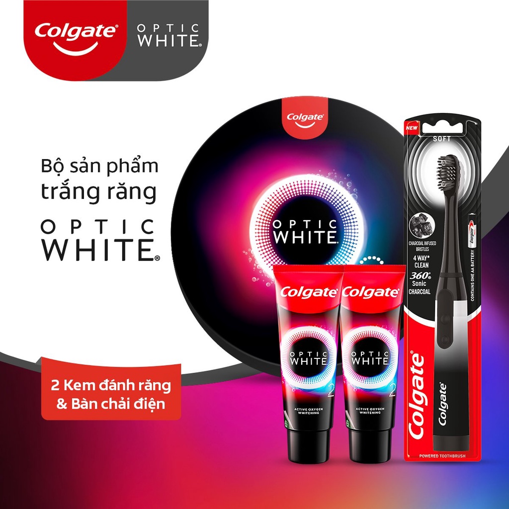 Combo bàn chải điện Colgate Sonic Charcoal và 2 kem đánh răng Colgate Optic White O2 85g trắng răng 3 ngày