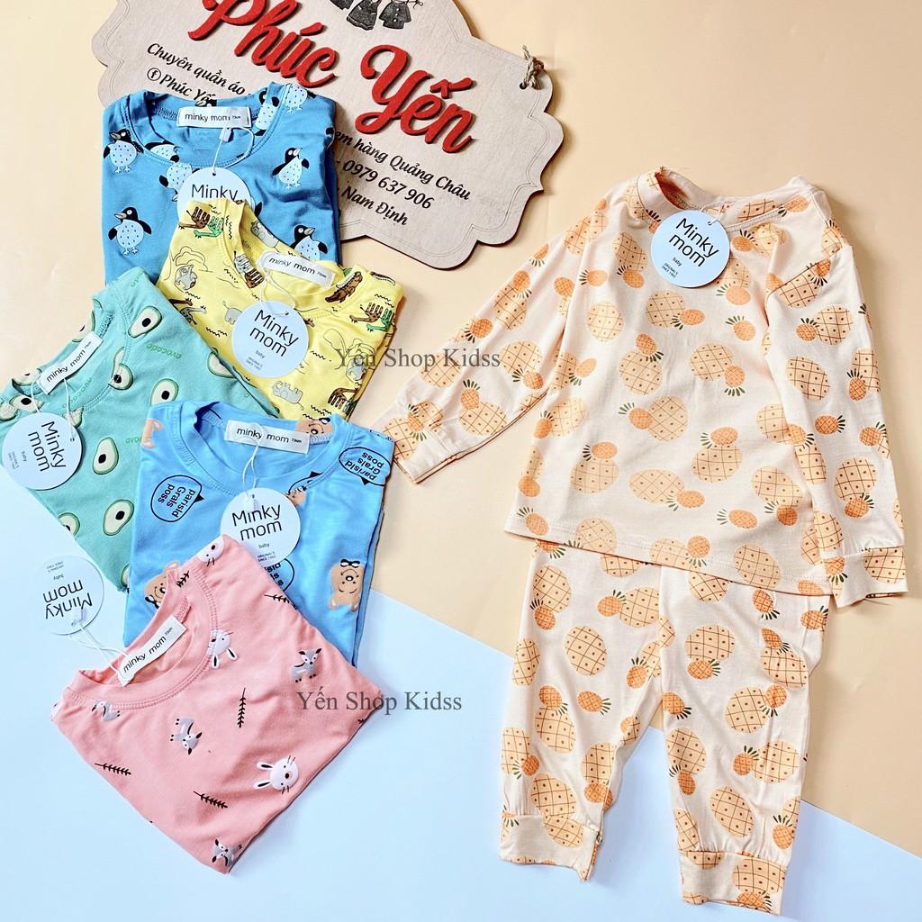 Bộ Dài Tay Minky Mom Chất Thun Lạnh Họa Tiết Hoa Quả Bơ Cho Bé