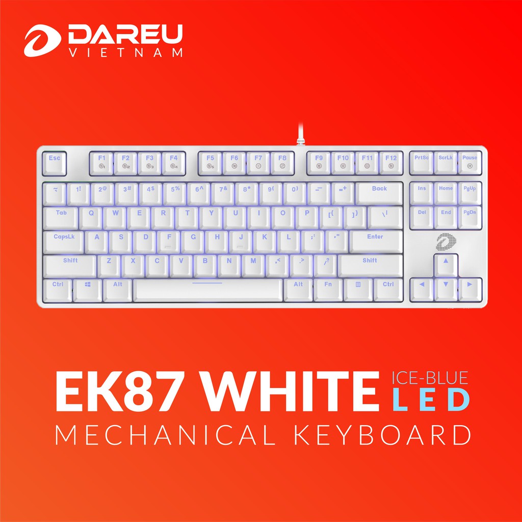 Bàn Phím Cơ Gaming EK87 White (ICE-BLUE LED, Blue/ Brown/ Red D switch) - Hàng Chính Hãng