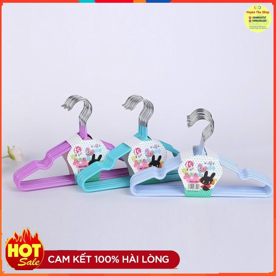 Set 10 mắc inox dày cao cấp bọc nhựa chống bay hằn quần áo trẻ em