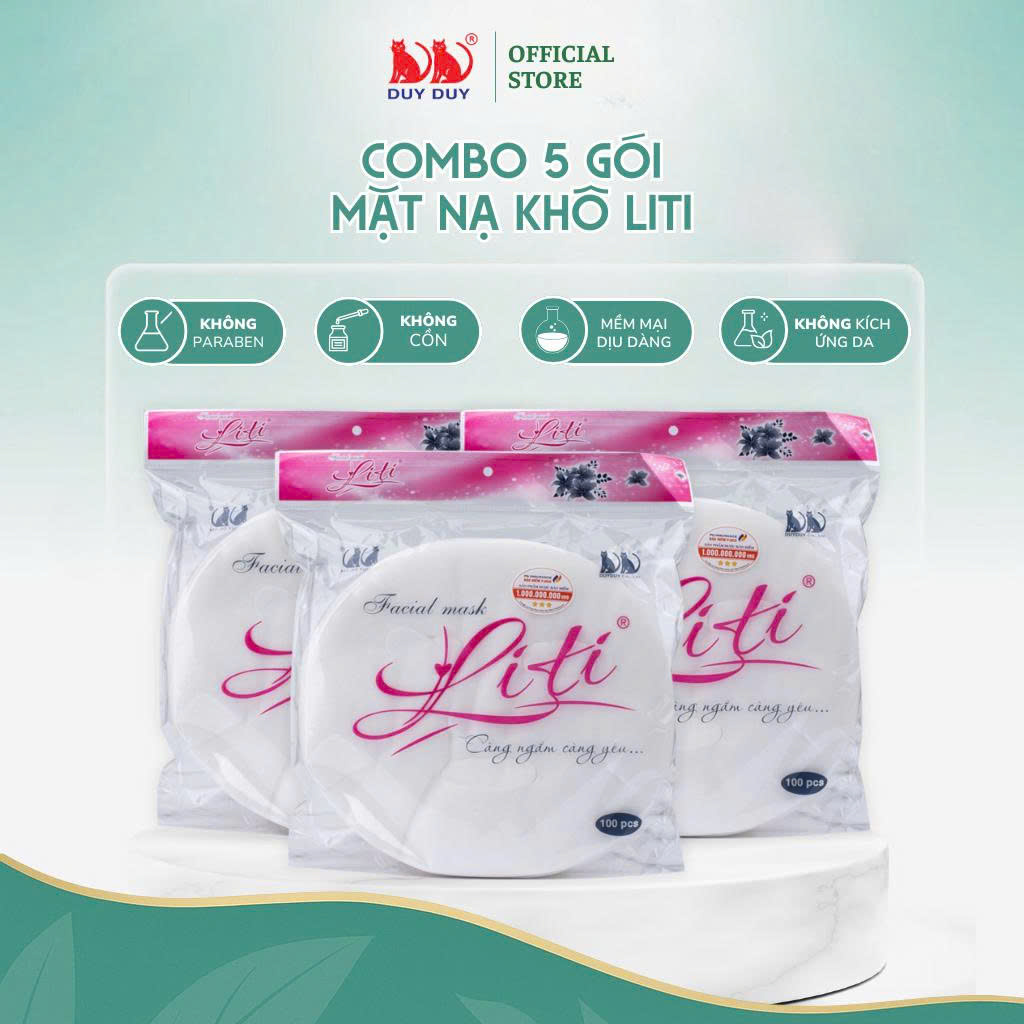 Combo 5 Gói Mặt nạ khô Liti vải rayon mềm mịn 100 miếng (21x23cm) không hóa chất chuyên chăm sóc da mặt