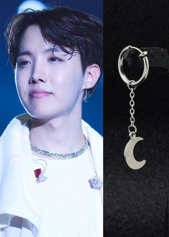 Bông tai Titan Jhope BTS khoen tròn mặt trăng sợi mắt xích Style Unisex
