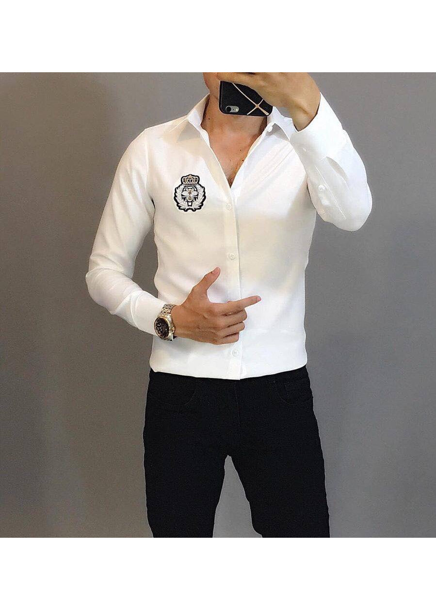Áo Sơ Mi Nam Dài Tay Phối Logo Lịch Lãm