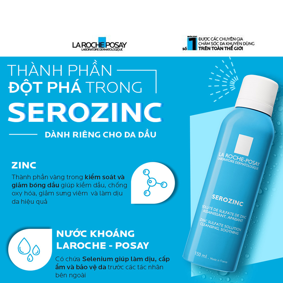 Xịt khoáng giúp làm sạch &amp; làm dịu cho da dầu mụn La Roche Posay Serozinc 150ml