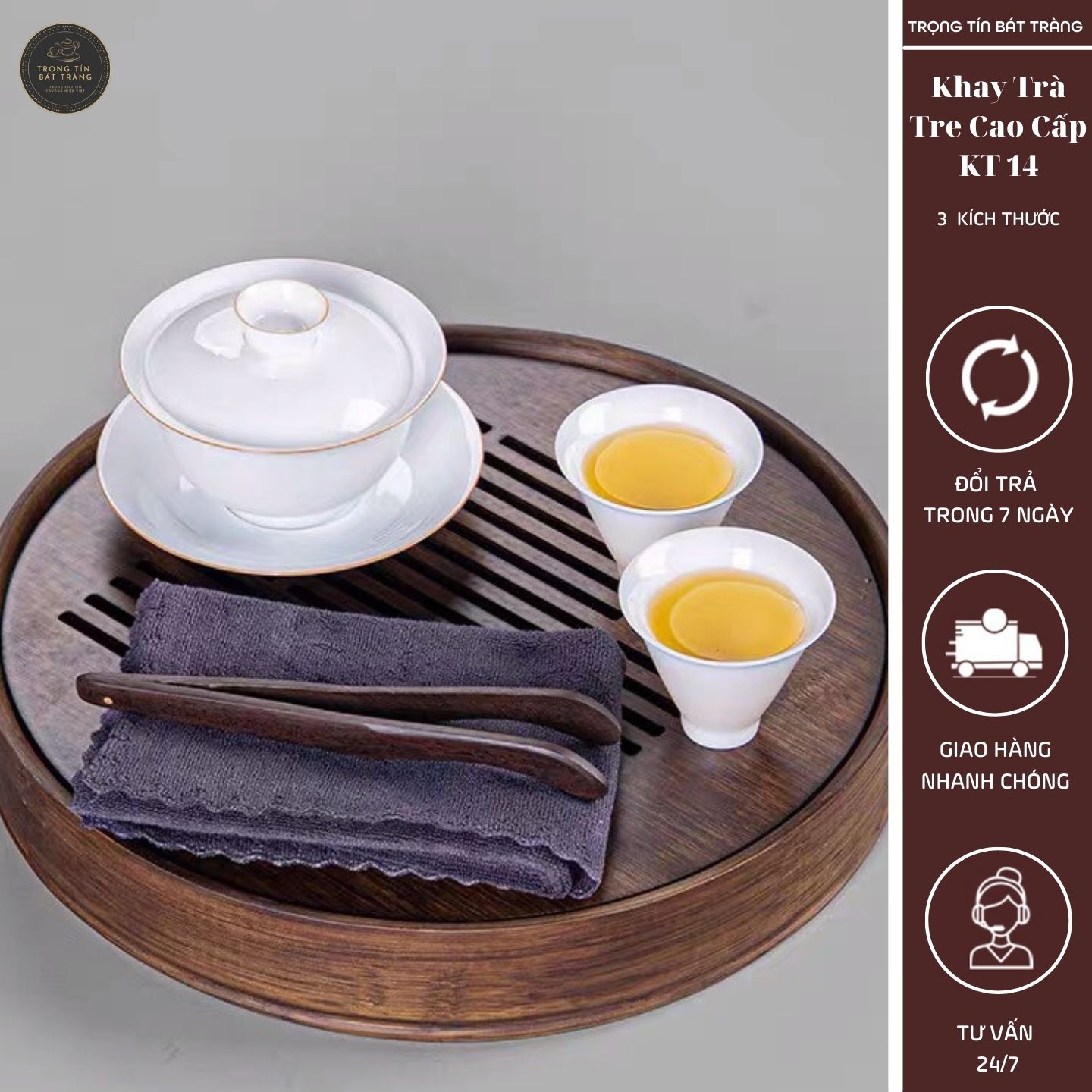 KT 14 Khay Trà Tre Cao Cấp Tròn Nhỏ