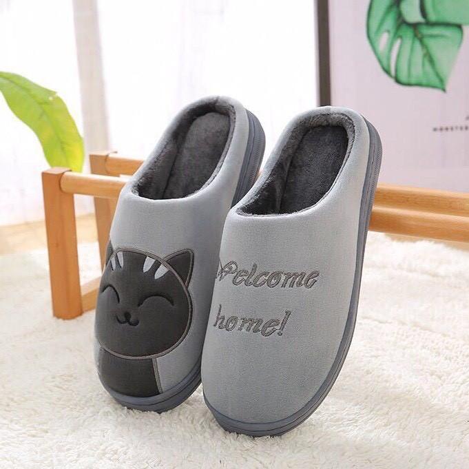 Dép Bông Unisex Hình Mèo, Đế Cao Su Dẻo, Dép Lông Mịn siêu Kute. - Thời Trang PKT