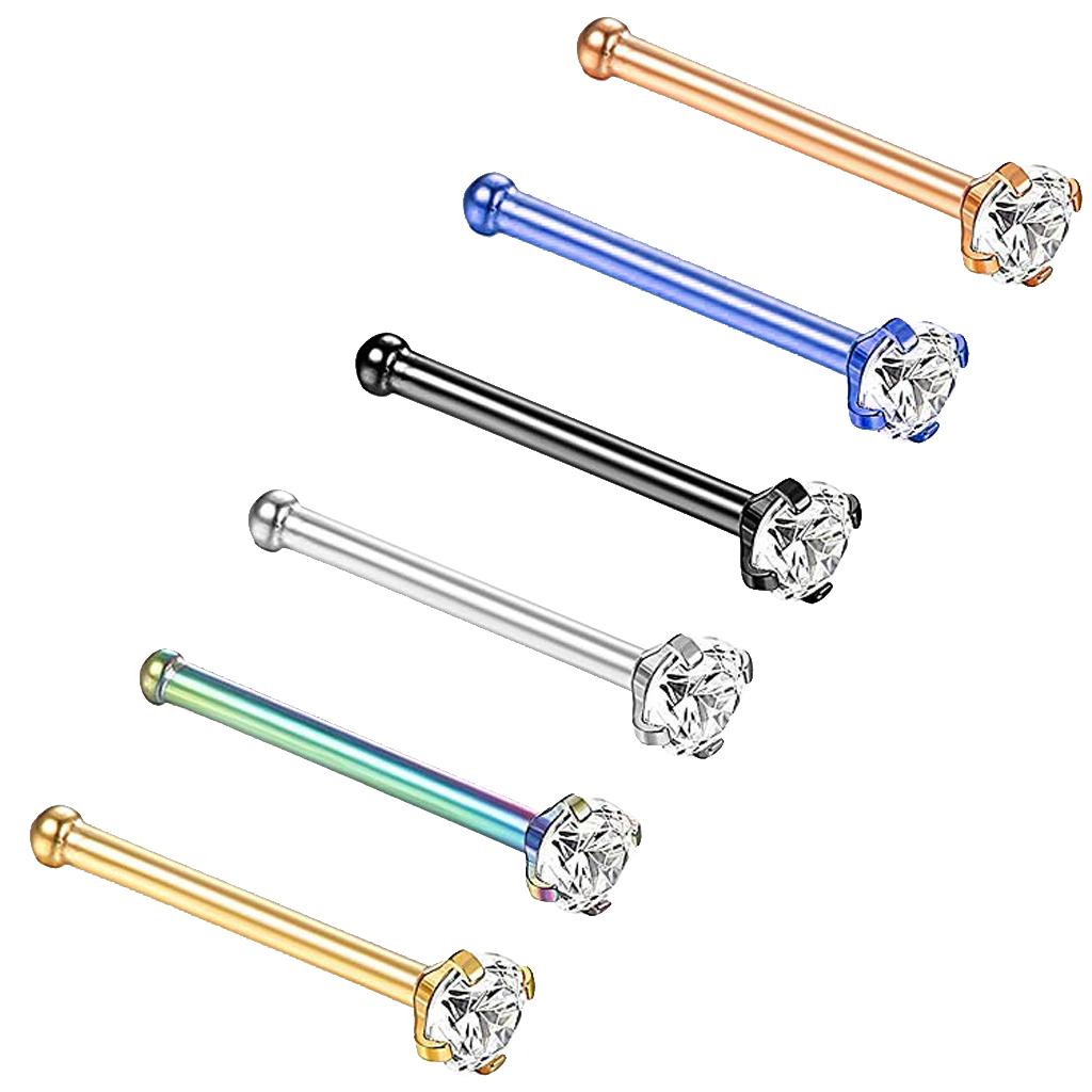 6 Pieces 316L Stainless Steel 20G Nose Ring Bars Stud Piercing Jewelry 1.5mm