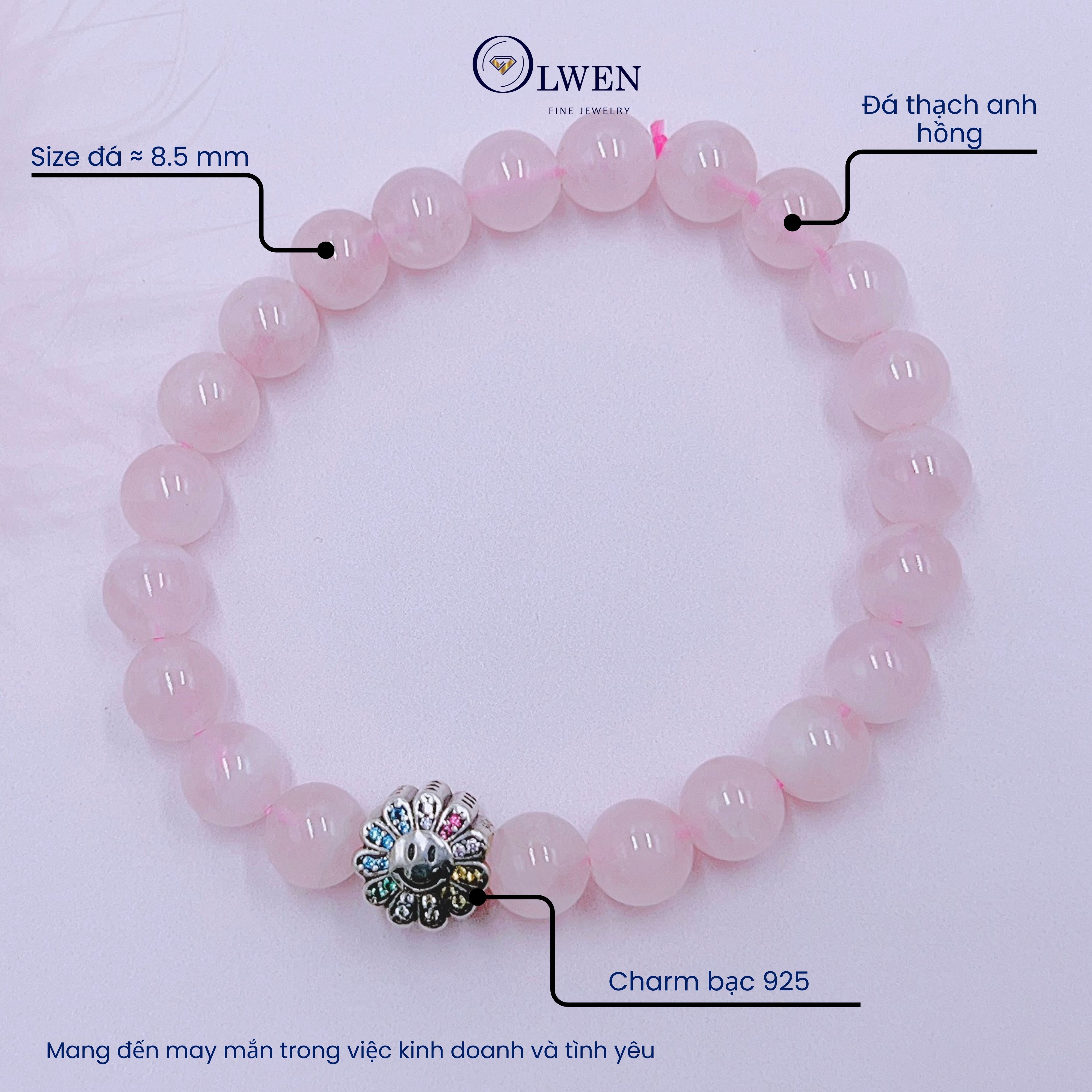 Vòng Tay Phong Thủy Thạch Anh Hồng, Đơn Giản, Cá Tính