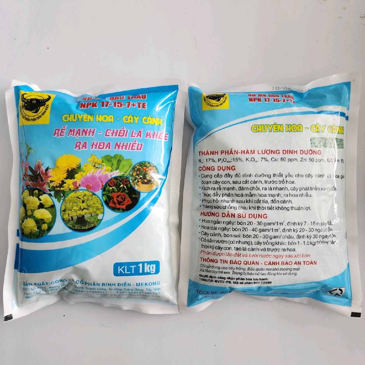 PHÂN BÓN BĐ-MK ĐẦU TRÂU NPK 17-15-7+TE | Phân Bón Chuyên Hoa - Cây Cảnh | gói 1kg
