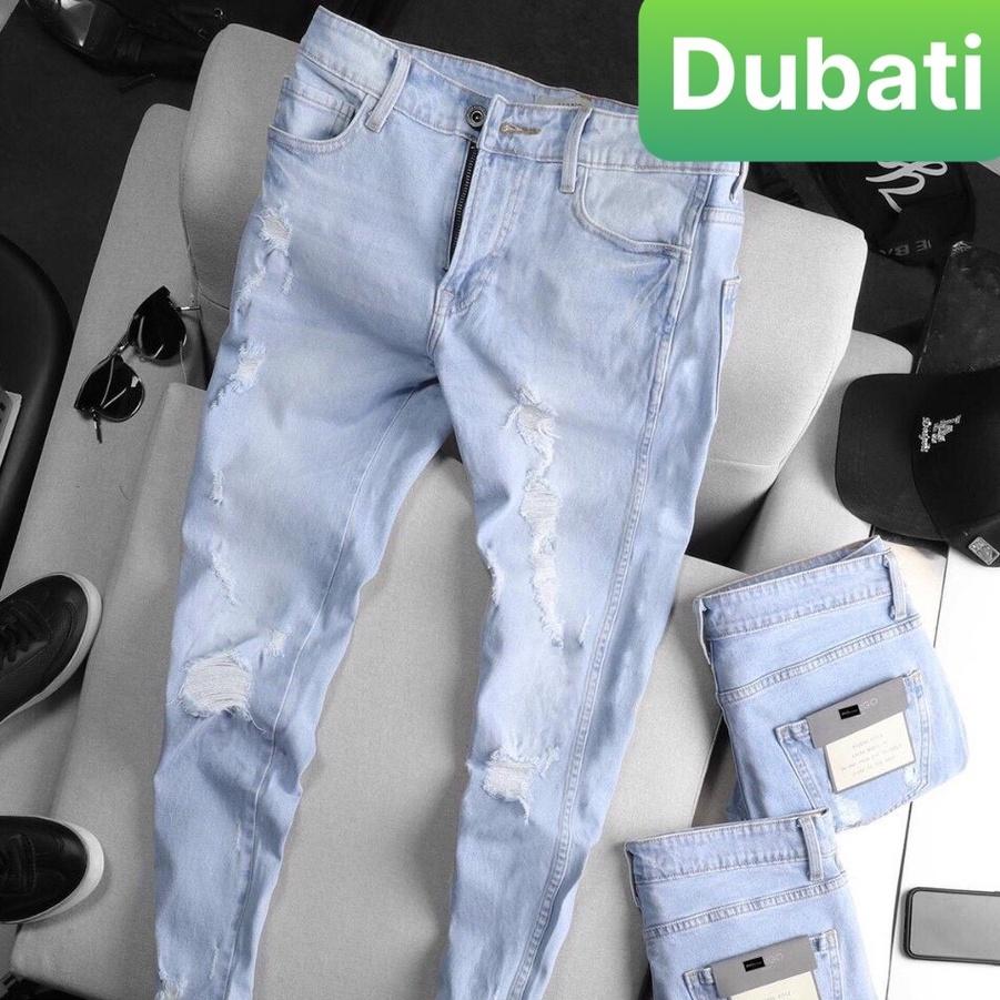 Quần Jean Nam Chất Bò Xanh Nhạt Rách Gối, Quần Baggy Nam Basic- DB 78- DUBATI FASHION