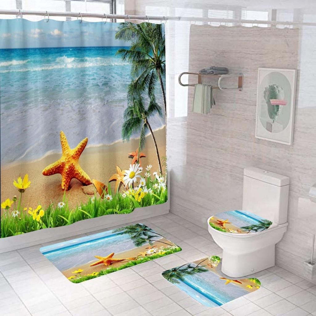 Bộ Rèm Phòng Tắm 3D Ocean Sea (Full Option 1 rẻm + 3 mảnh) (180cm x 200cm) ️ FREESHIP ️