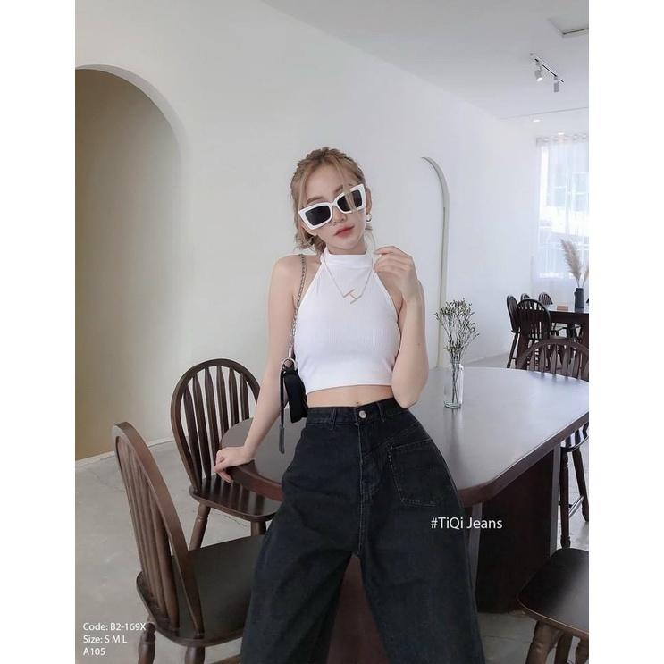 QUẦN JEAN ỐNG RỘNG DÁNG SUÔNG QUẦN BÒ CẠP CAO TÔN DÁNG CHẤT ĐẸP THỜI TRANG NỮ BANAMO FASHION BÒ SUÔNG 966