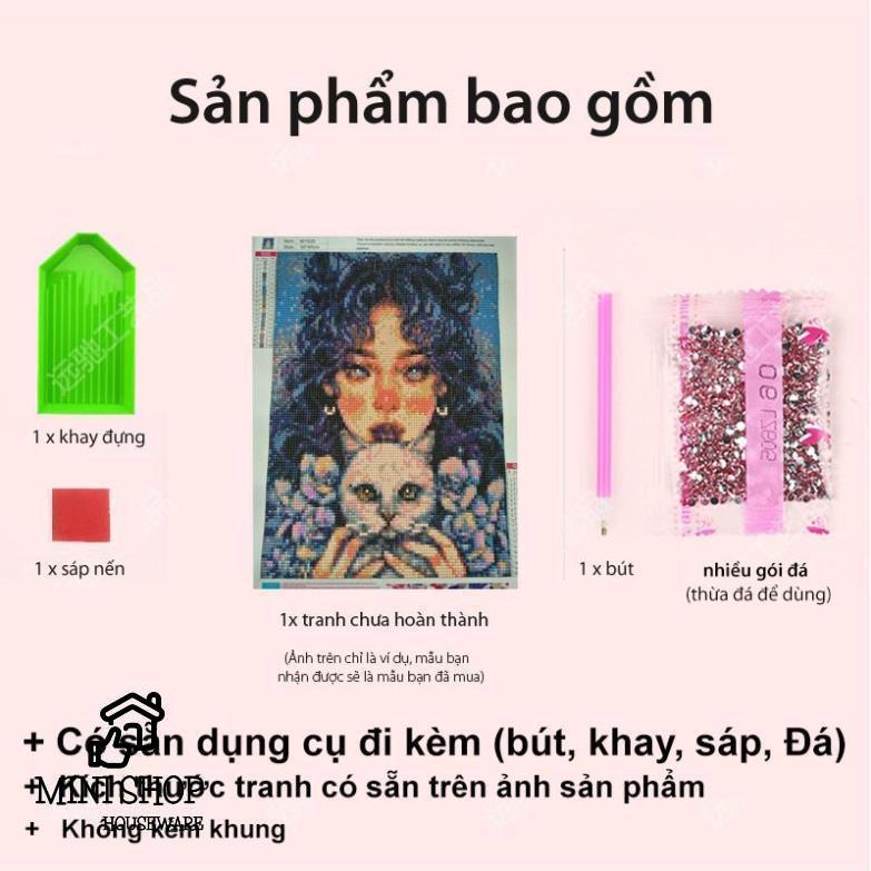 Tranh đính đá tự làm, tranh đính hạt đá 5D tự hoàn thành size 50x50cm kèm khung và đầy đủ phụ kiện