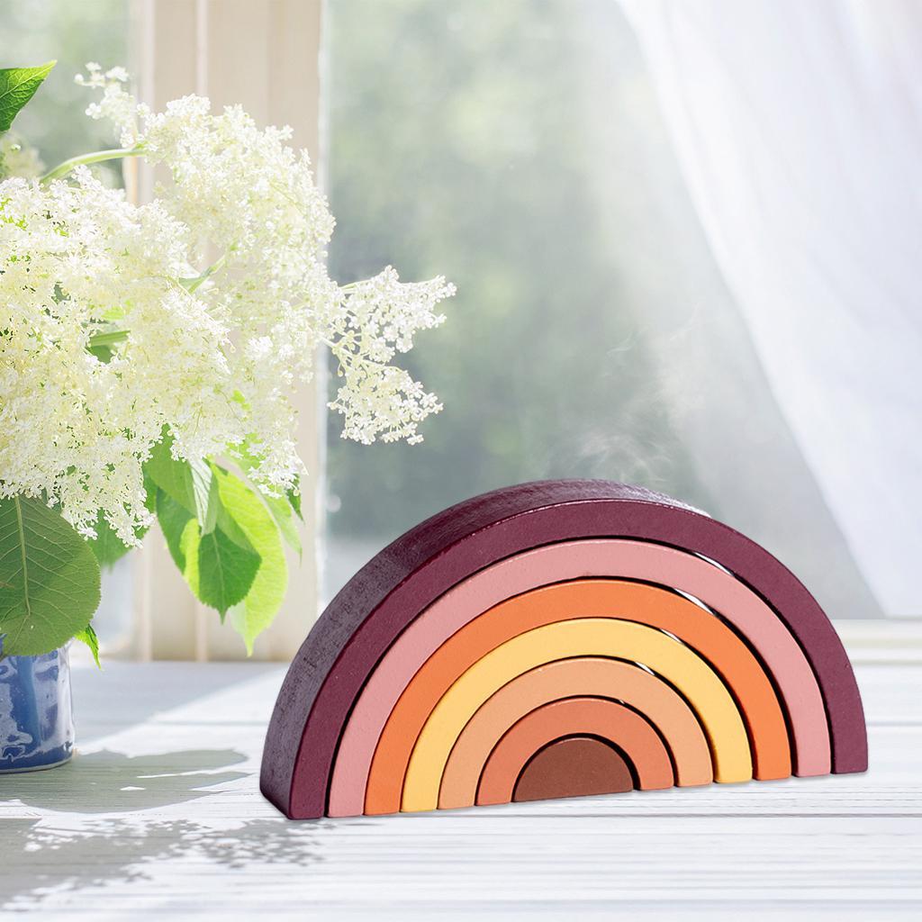 Wooden Rainbow Stacker Arch Bridge Playset Stacking Toys for Activity Boy