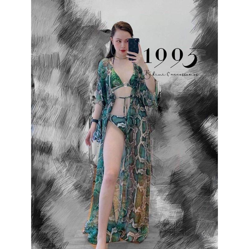 (CAO CẤP) Bộ bikini đồ bơi sexy 3 mảnh đi biển nữ bigsize hàn quốc kèm áo choàng vân rắn xanh SAVVY swimsuit