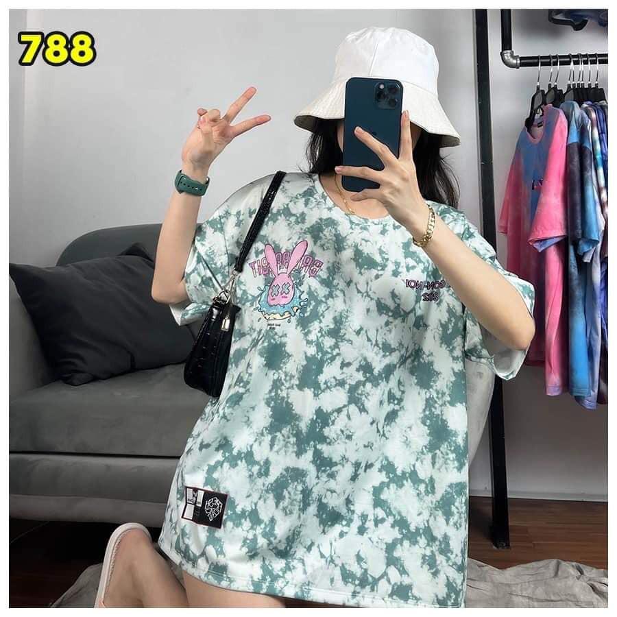 Áo thun tay lỡ loang màu xanh hàn quốc UNISEX FREE SIZE trẻ trung.