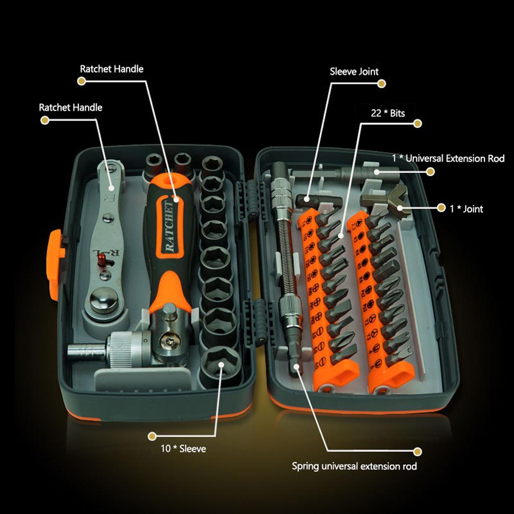 38 in 1 Chrome-Vanadium Steel Labor-saving Ratchet Multipurpose Screwdriver Bits Sleeve Set Household Hardware Tool Set