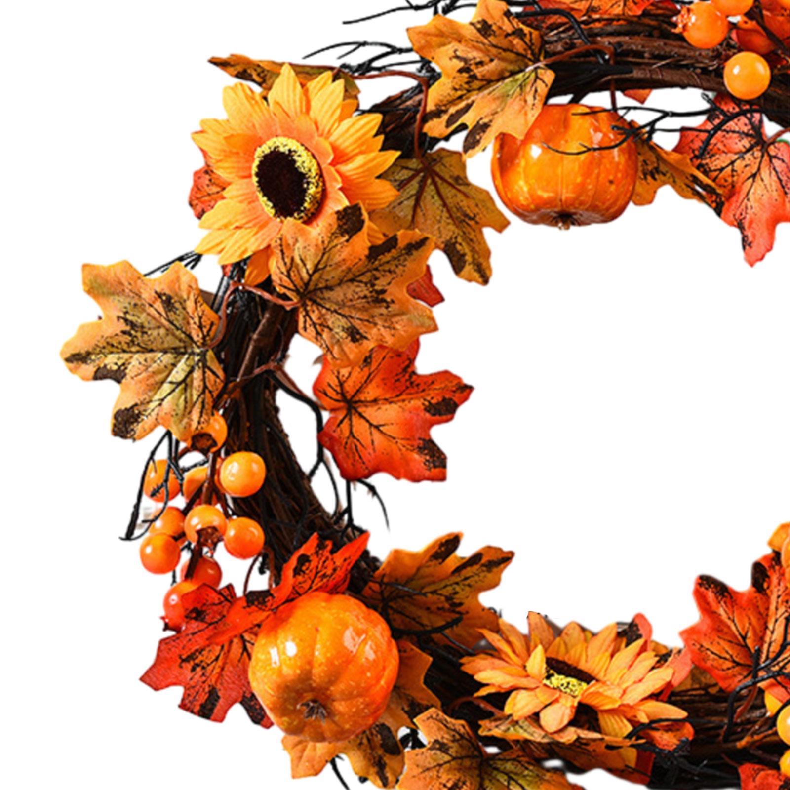 Fall Wreath for Front Door Porch Autumn Wreath Artificial Wreath Maple Leaves Wreath Harvest Wreath for Wall Farmhouse Decor