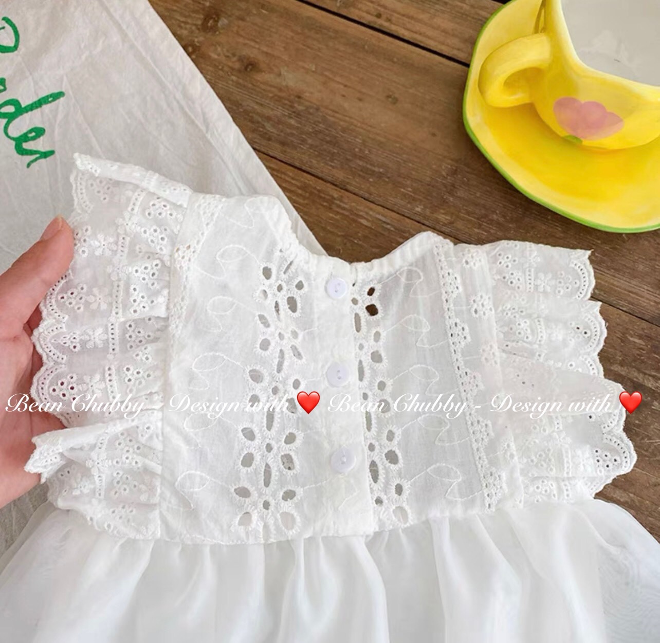 Baby bodysuit - Jum Váy thô thêu trắng cánh tiên BG cho bé gái