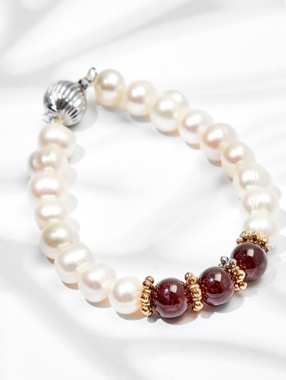 Vòng Tay Ngọc Trai Hồng Đá Hồng Thạch Lựu Garnet Tự Nhiên