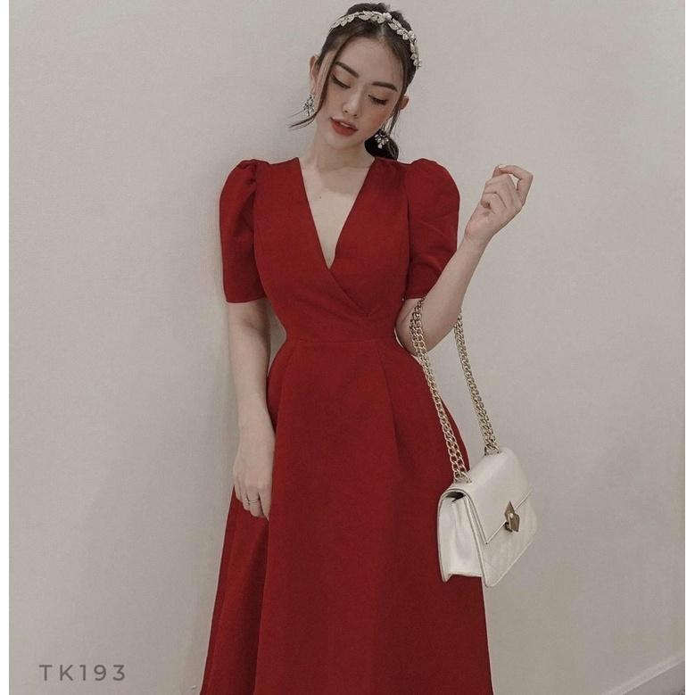 ĐẦM ĐI TIỆC Đầm đỏ cổ v form dài