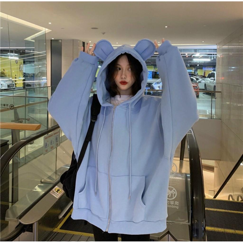 Áo khoác hoodie Chống Rét Cho Nam nữ Cho Cặp Đôi nón tai thỏ Chất Nỉ Unisex Form rộng Có 4 Màu Ulzzang