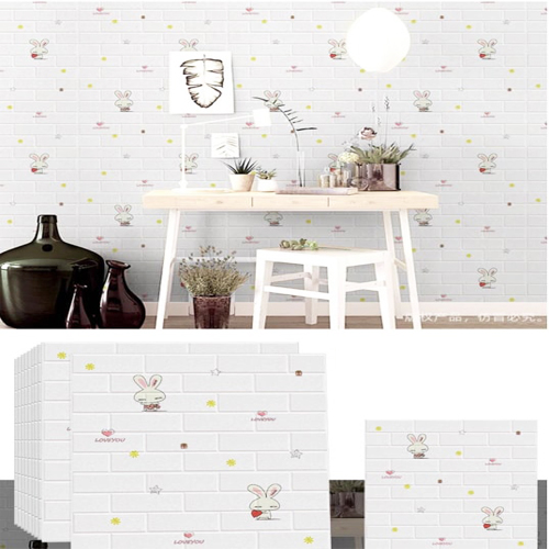 Bộ 5 Tấm Xốp Dán Tường Hoạt Hình Thỏ Dễ Thương, Kích Thước 70cm x 77cm