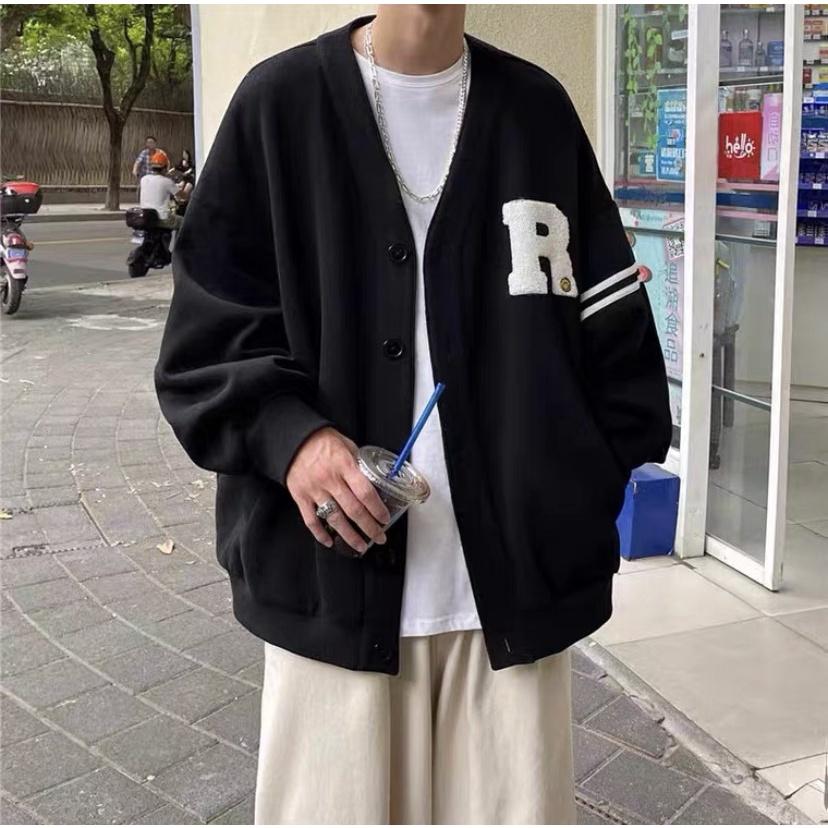 Áo Khoác Cardigan Unisex️Áo Cardigan Họa Tiết Chữ R Chấm Bi form rộng Ulzzang Unisex Nam/Nữ