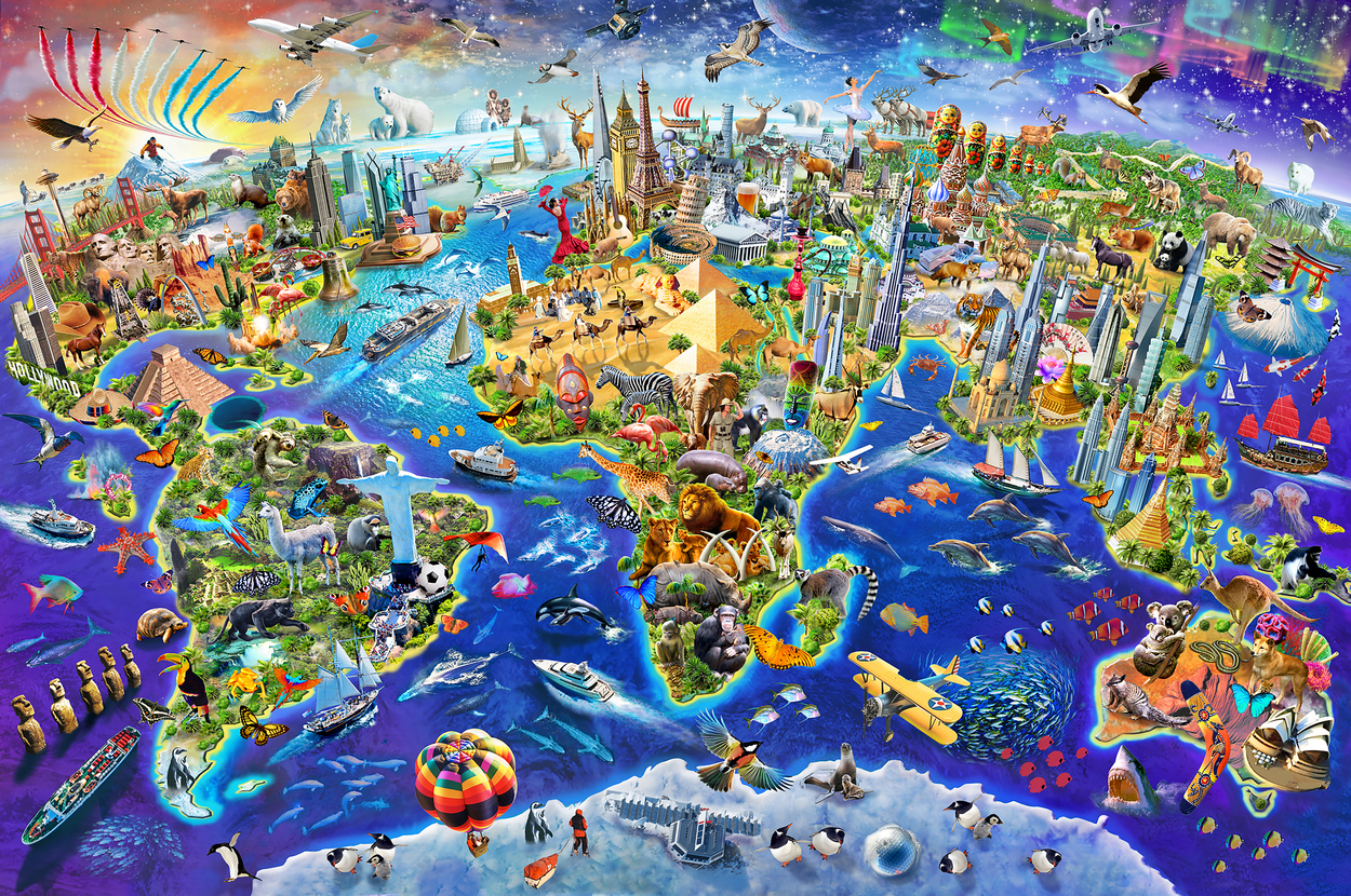 Tranh Xếp Hình Random Cut 750 Mảnh Minh Châu – Around The World (40x60cm)