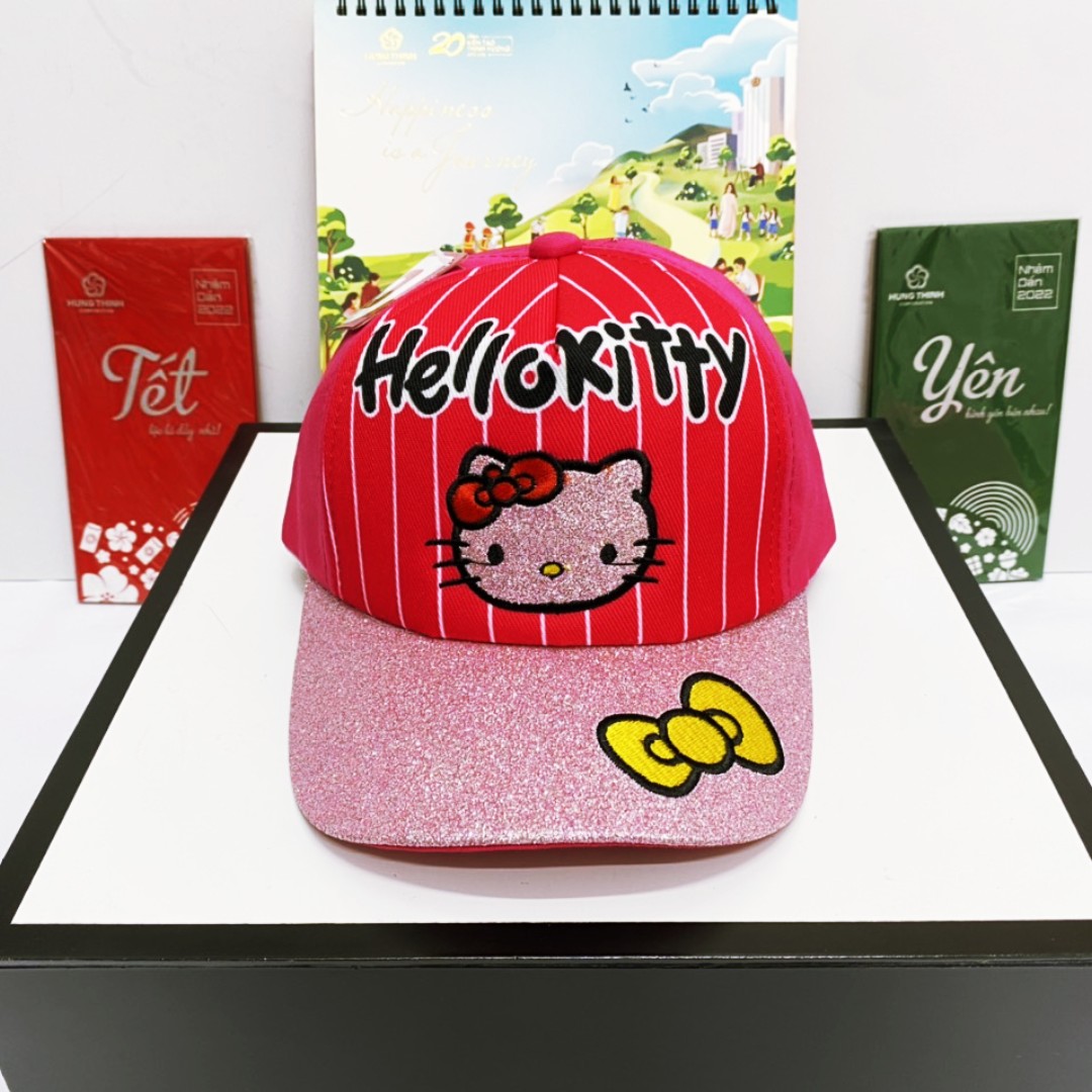 Nón Kết Bé Gái Thêu Hình Mèo Kitty Siêu CuTe /Bé Từ 3 Tuổi -6 Tuổi .